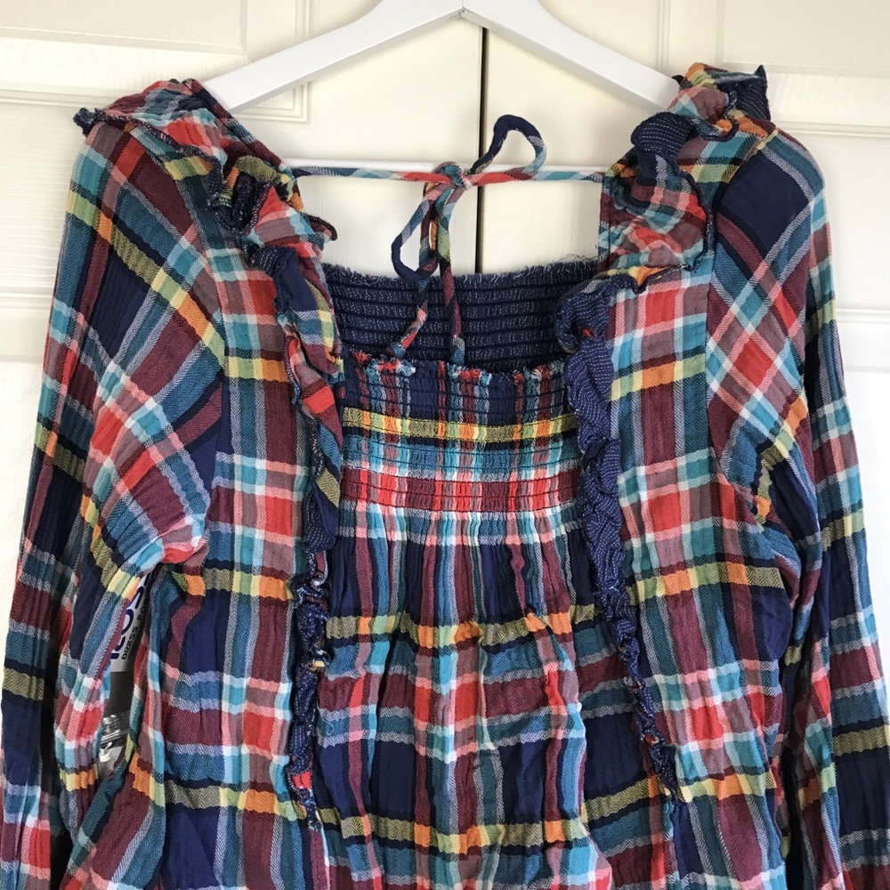 Free People Siena Plaid Pullover in Blue  Ruffled - Picture 10 of 10